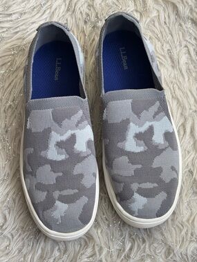 L.L. Bean Gray Women’s Camo Knit Slip-On Sneakers Size 6 Medium